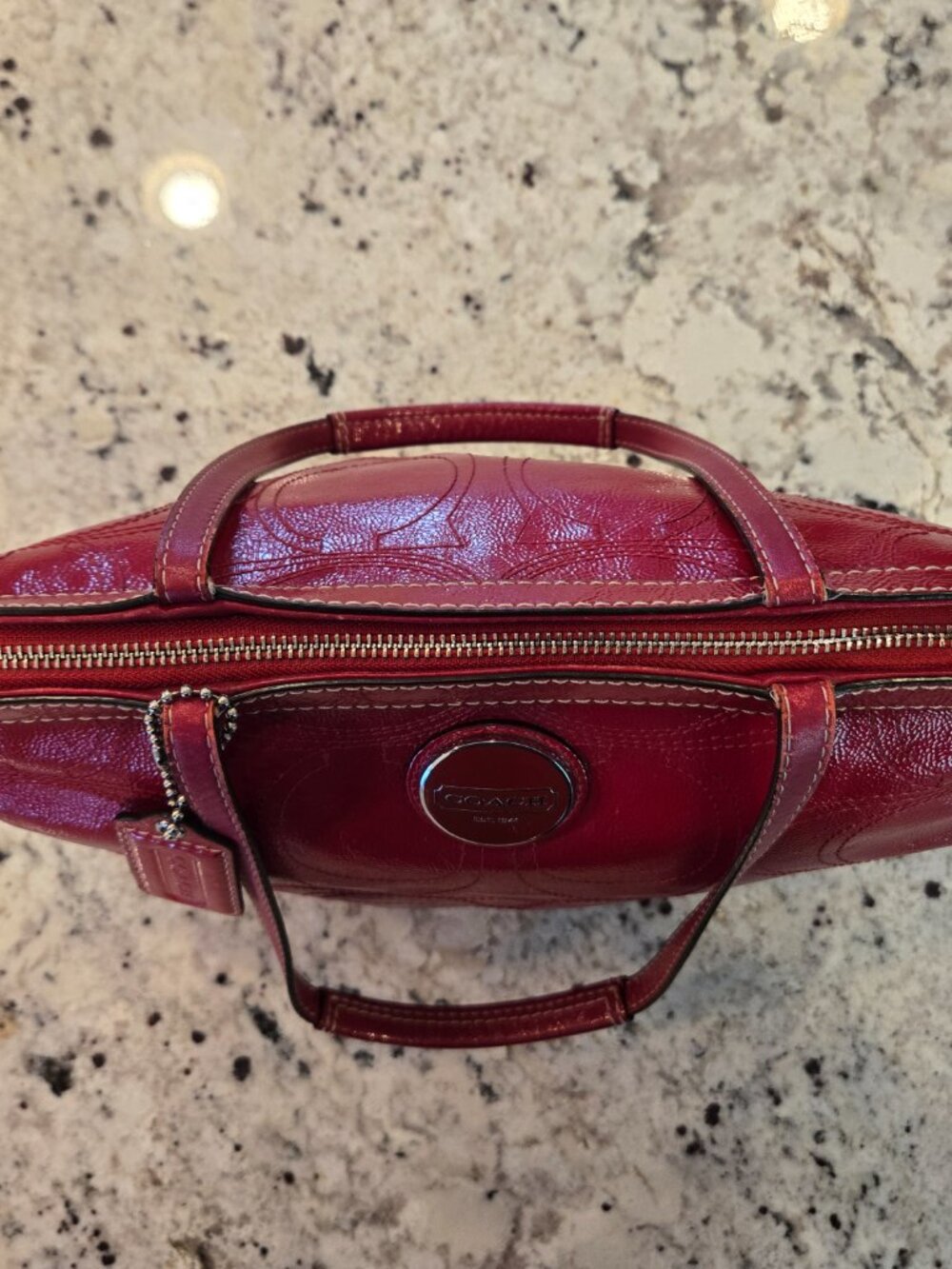 Coach F15142 Red Patent Leather Signature Embossed Tote Bag Crimson - Picture 4 of 8